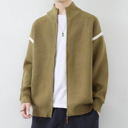 开衫外套男立领秋季高级感针织衫夹克男宽松休闲装毛线衣褂1215u