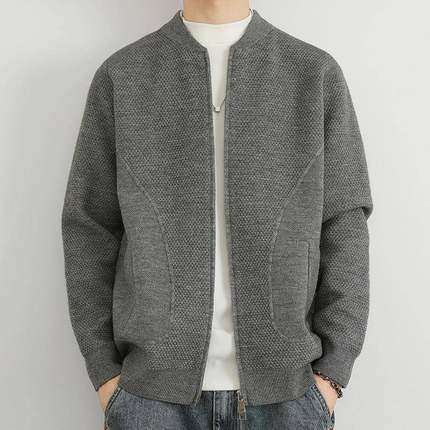 针织开衫外套男秋季2025新款拉链毛线夹克男休闲重磅毛衫棒1215u