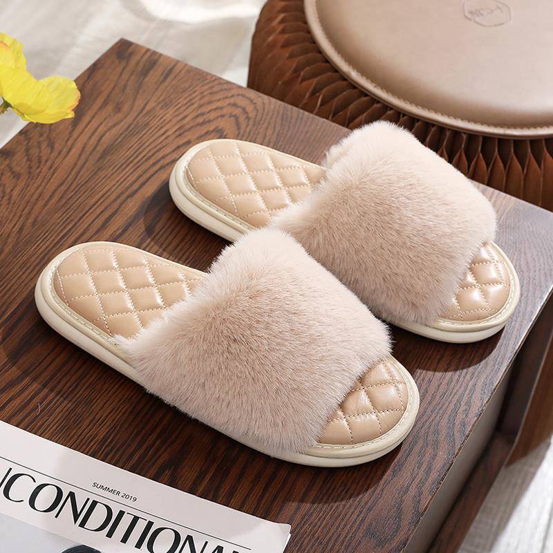 秋冬时尚彷毛绒棉拖鞋女士居家室内防滑软底静音1020u