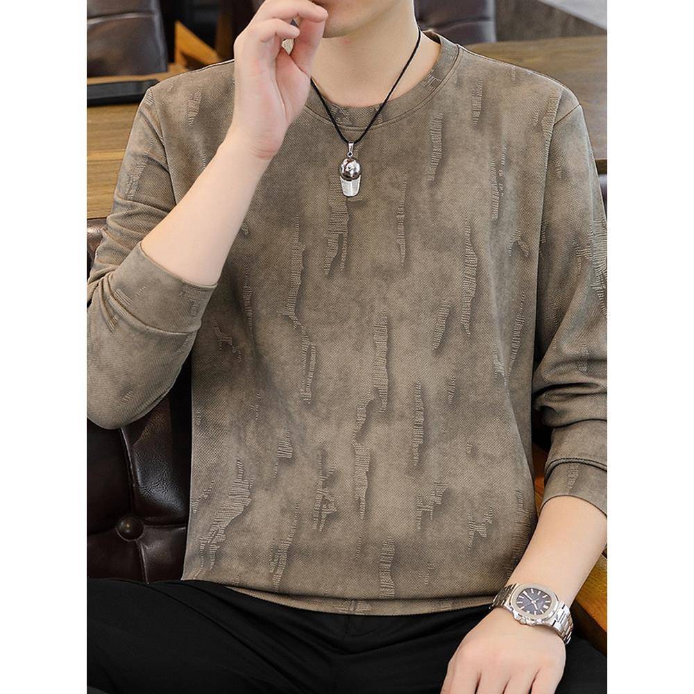 秋冬扎染t恤男士长袖外穿秋衣圆领套头小衫潮流休闲打底体恤1117u
