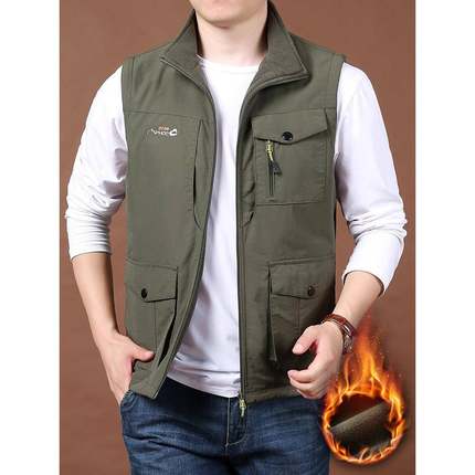 秋冬双面穿立领马甲男户外运动抓绒背心摇粒绒加绒马夹无袖1215u