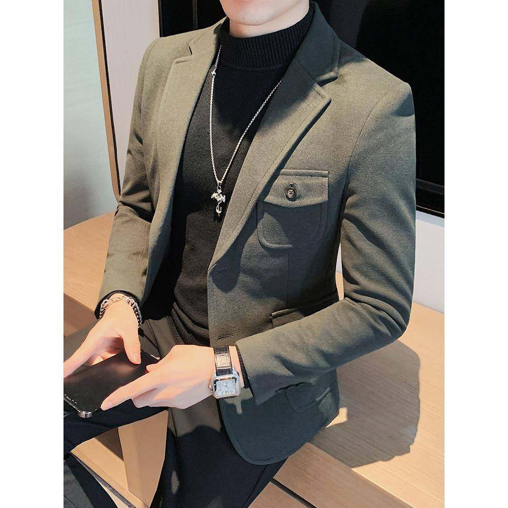 秋冬季新款毛呢西装外套男士短款感男装收腰单西休闲呢子小1212n