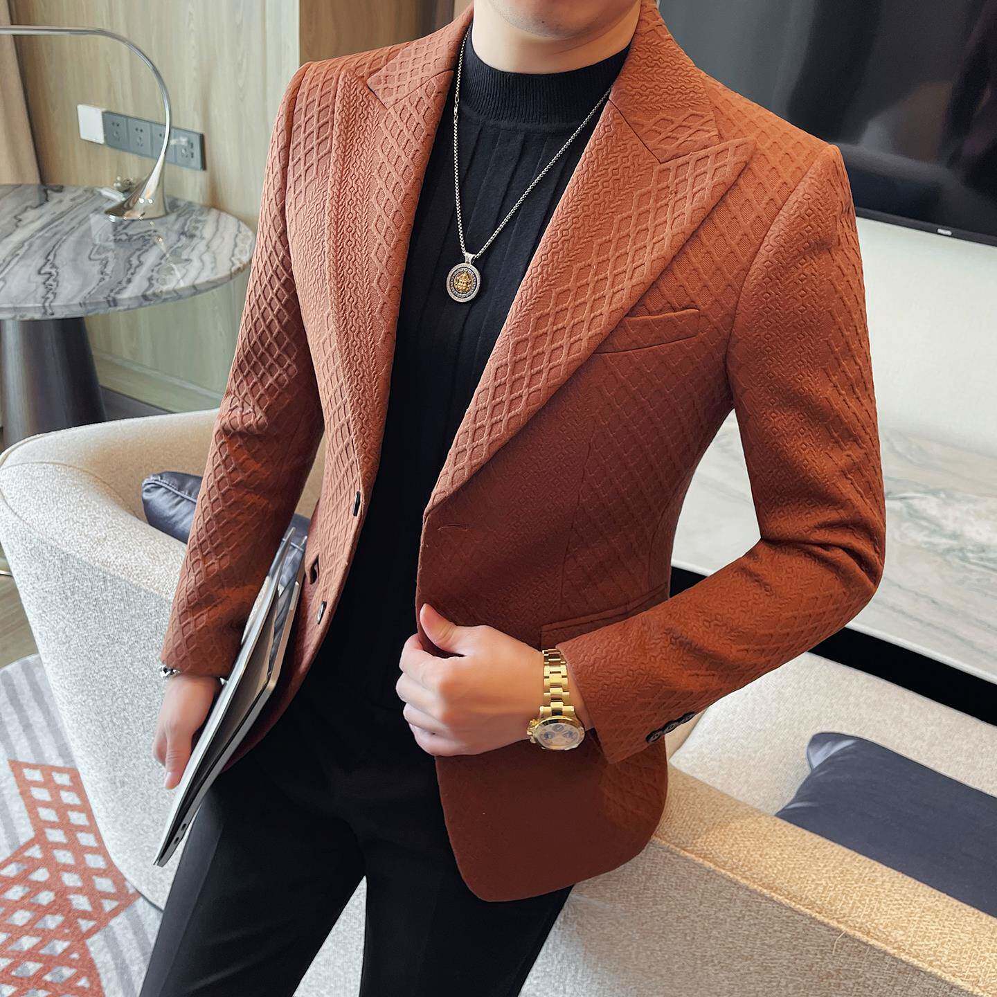 秋冬季新款感西装外套男2025时尚潮流修身帅气休闲商务单西1212n