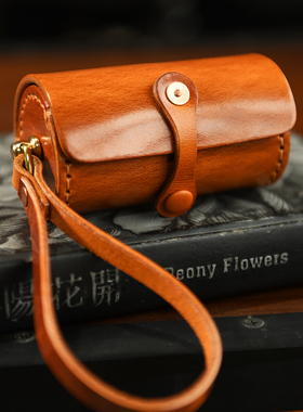 意大利植鞣牛皮收纳盒牛皮文玩核桃收纳包里外纯牛皮手工制作皮盒