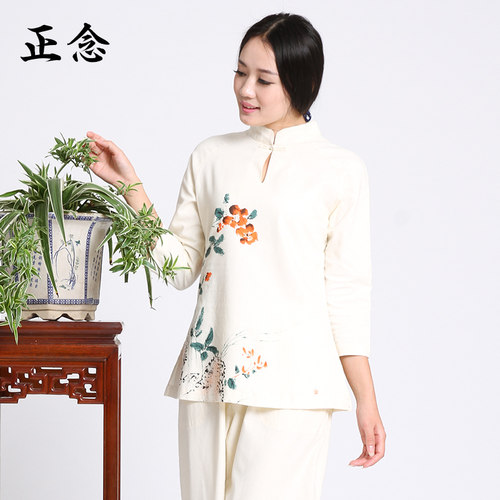 唐装正念棉麻改良禅修瑜伽打坐