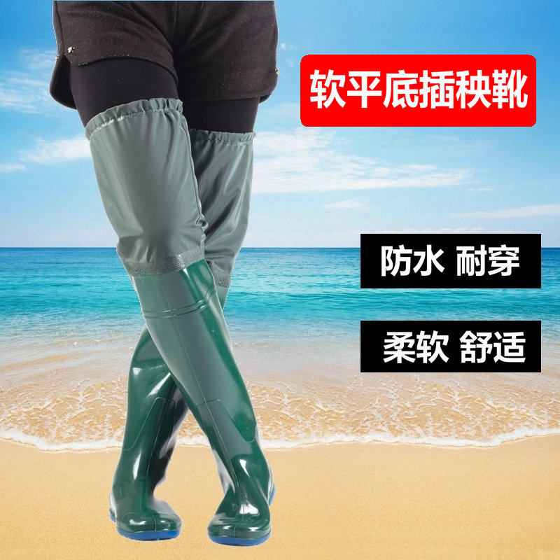 水田靴男高筒下水鞋软平底插秧靴女过膝雨鞋水靴长筒胶鞋防水鞋