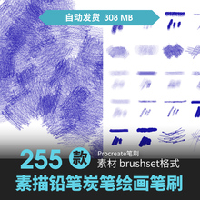 procreate笔刷素描彩铅笔炭笔条蜡笔速写2BHB勾线手绘板插画素材