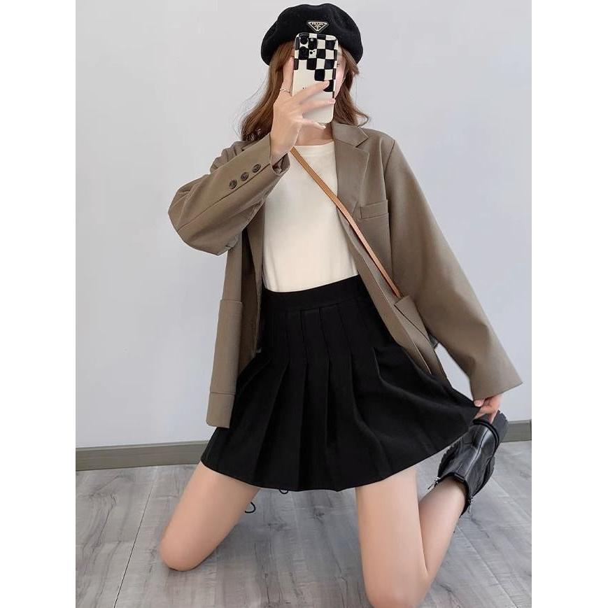 2025秋冬季高腰显瘦a字裙加厚毛呢百褶裙防走光jk半身裙女短裙子