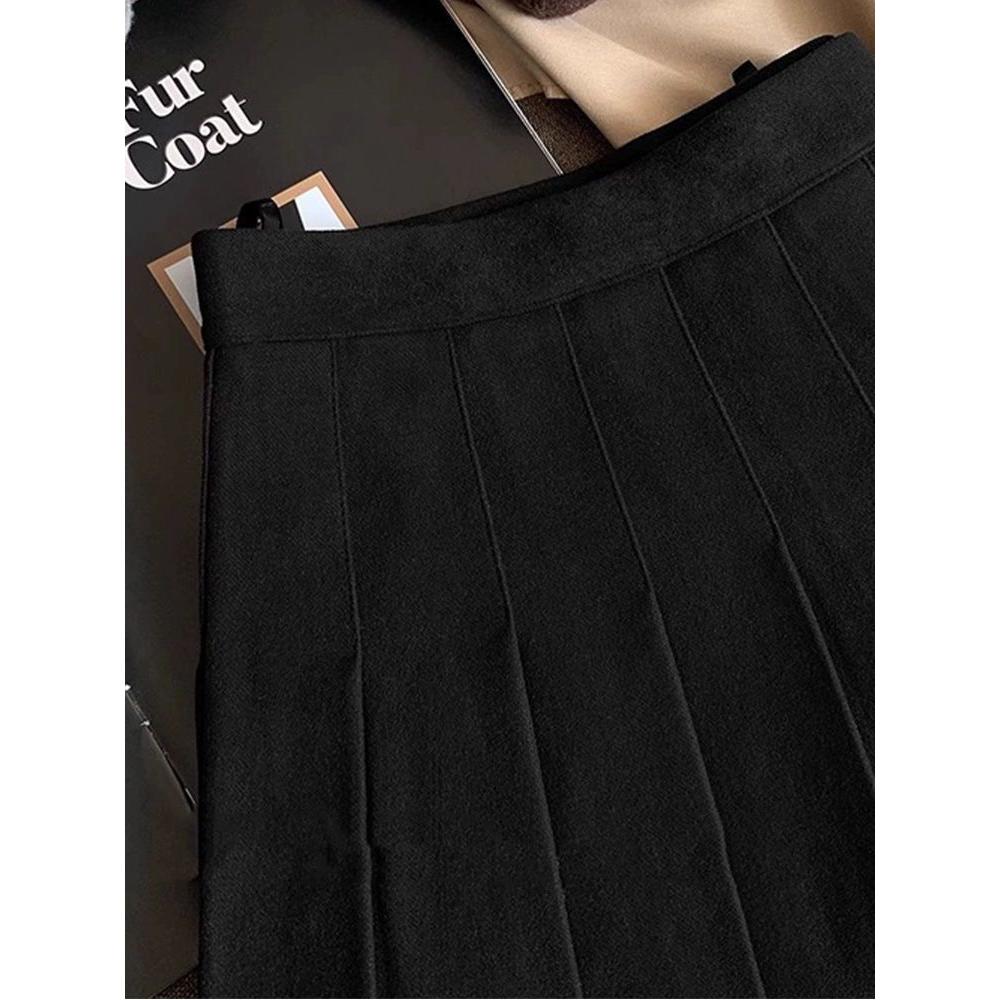 2025秋冬季高腰显瘦a字裙加厚毛呢百褶裙防走光jk半身裙女短裙子