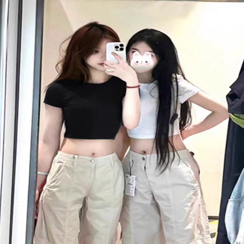 夏季短款上衣露肚脐短款正肩小个子修身显瘦穿短袖t恤女2026新款