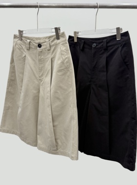 Oxycodone/310g高密度全棉斜纹布活页打褶立体剪裁七分裤短裤