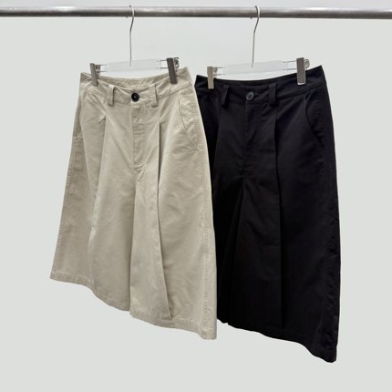 Oxycodone/310g高密度全棉斜纹布活页打褶立体剪裁七分裤短裤