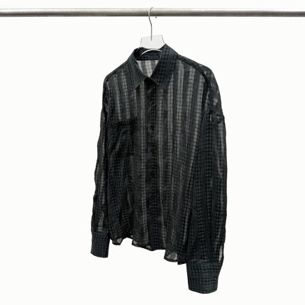 Oxycodone/定织定染墨绿色珍珠纱褶皱格纹松弛感防晒长袖纽扣衬衫