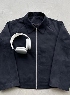 Oxycodone/日本进口定织高密度人字纹立体剪裁短款哑光黑弯刀夹克