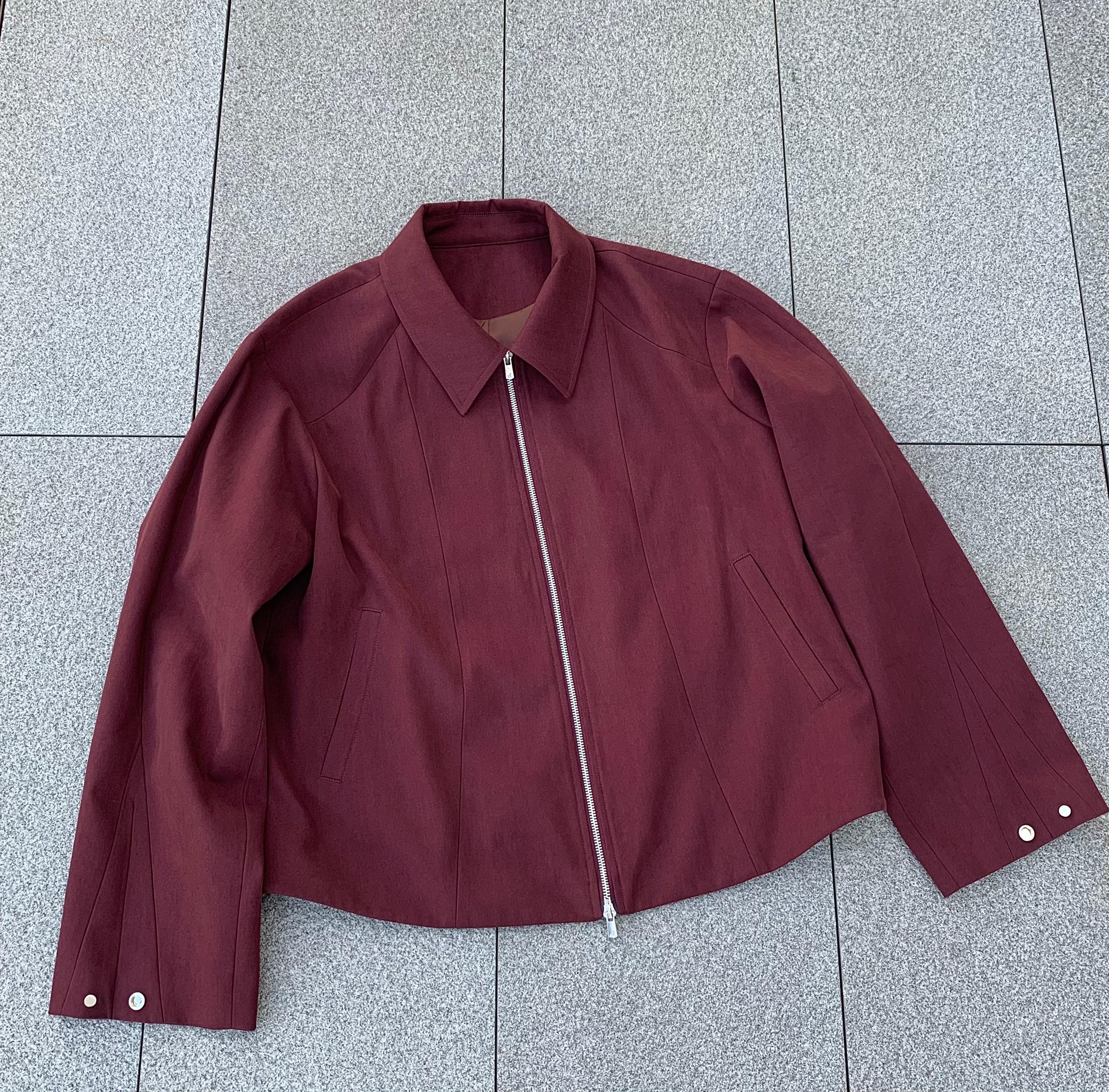 oxycodone/日本进口定织高密度人字纹立体剪裁短款酒红色弯刀夹克