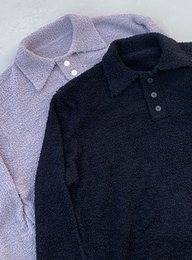 Oxycodone/高支数特种纱线珊瑚绒双色POLO领亲肤氛围感慵懒毛衣