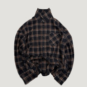 纽扣衬衫 Oxycodone 定制300g纯棉法兰绒磨毛复古格纹慵懒感长袖