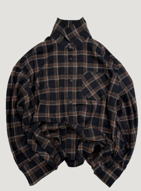 Oxycodone/定制300g纯棉法兰绒磨毛复古格纹慵懒感长袖纽扣衬衫