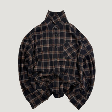 Oxycodone/定制300g纯棉法兰绒磨毛复古格纹慵懒感长袖纽扣衬衫