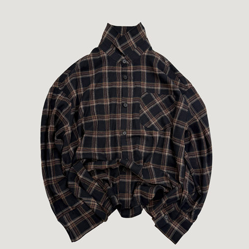 Oxycodone/定制300g纯棉法兰绒磨毛复古格纹慵懒感长袖纽扣衬衫