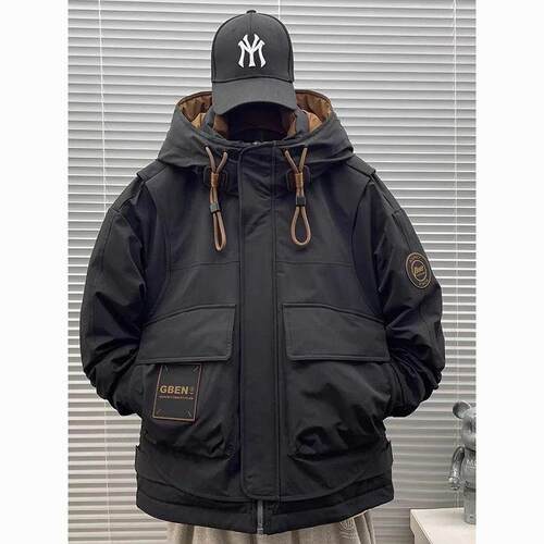胖mm2-300斤美式休闲工装派克服男装户外保暖冬季棉服连帽外套igz