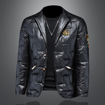 京东品牌潮流前线男装官方正品牌小魔鱼90%白鸭绒西装领羽绒服