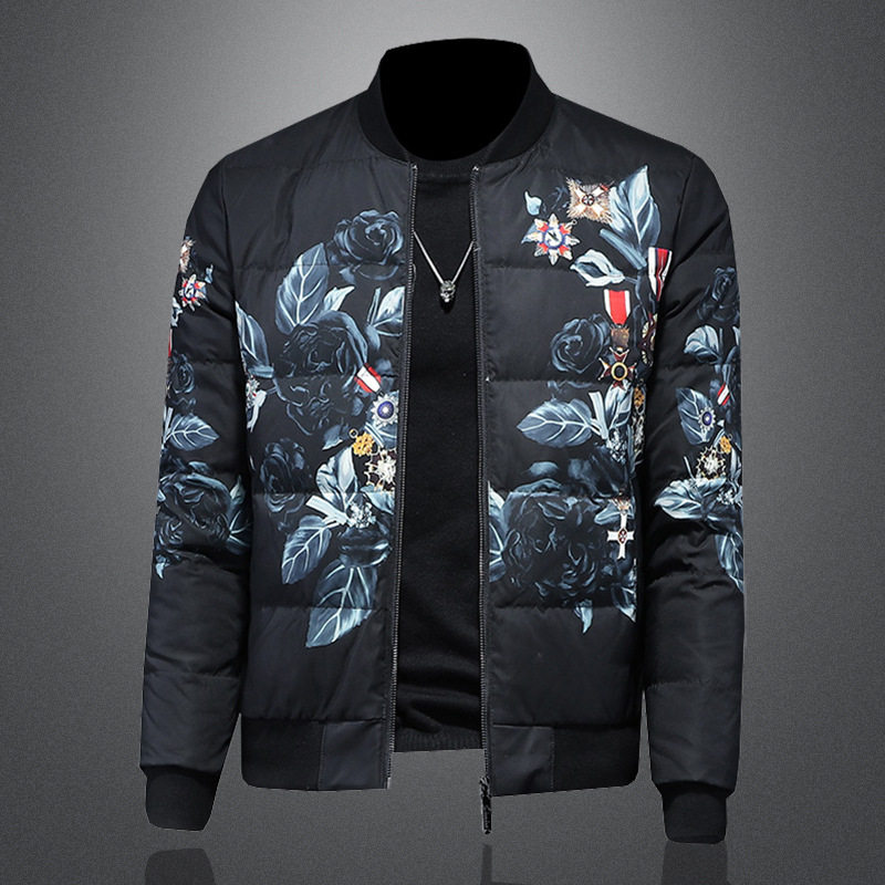 京东bsija男装官方正品牌七彩马冬季高品质印花白鸭绒羽绒服男士