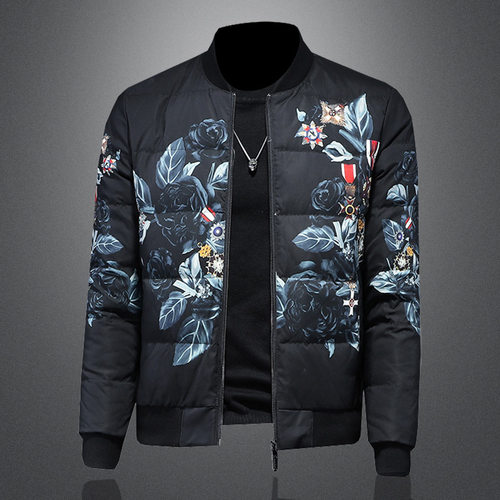 京东bsija男装官方正品牌七彩马冬季高品质印花白鸭绒羽绒服男士