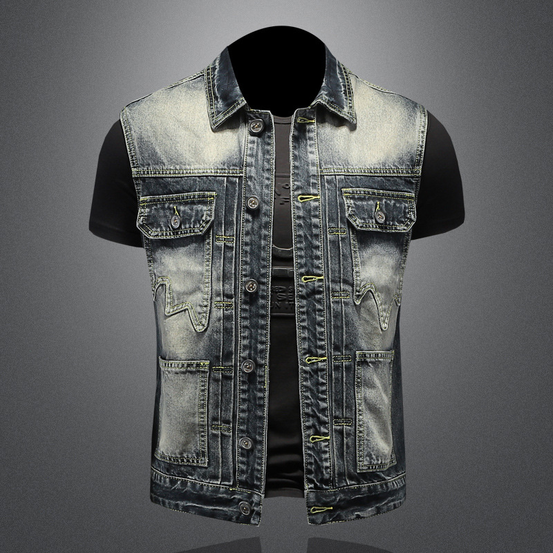京东1943s店bsija唯品会正品牌男装春夏新款复古牛仔马甲男士潮流