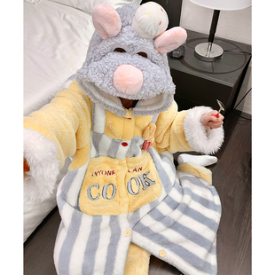 料里鼠王可爱少女睡袍秋冬款加厚保暖珊瑚绒睡衣冬天家居服套装
