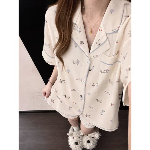 纯棉可爱少女睡衣夏季短袖短裤款韩系宽松全棉夏天外穿家居服套装