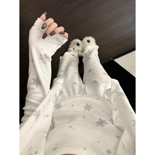 2026新款睡衣女春秋吊带胸垫三件套装轻奢雪花纯欲夏天棉质家居服