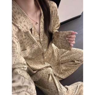 可外穿秋天可外穿薄家居服套装 2026新款 长袖 冰丝豹纹睡衣女春夏季