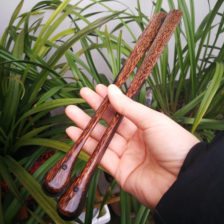 95寸18方芝麻棕竹乌木芯水滴头文玩折扇苏工手工桃丝竹空白宣纸扇