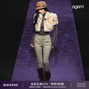 弹力铅笔裤 女高腰显瘦长裤 子 双腰头丰跨提臀紧身小脚牛仔裤 AGAM