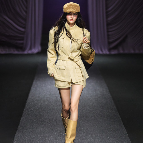 AGAM流沙粉金立领麂皮绒夹克