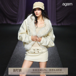 防走光A字裙毛呢短裙辣妹包臀裙 新款 AGAM 50羊毛宽腰带半身裙冬季