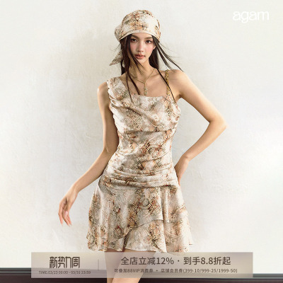 AGAM沙丘废土风扎染格子连衣裙