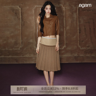 设计知识分子风百搭外套女 皮夹克A型七分袖 AGAM Miu系松弛短款