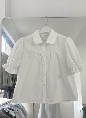 【现货清仓】泡泡袖娃娃领荷叶边短袖衬衫内搭圆领白衬衫jk制服女