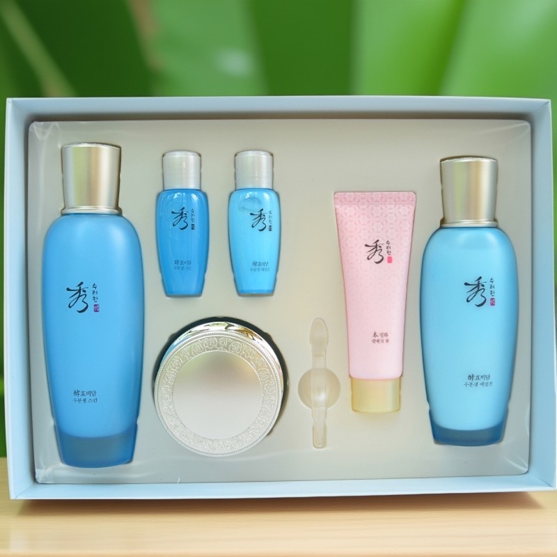 秀雅韩酵水分泉爽肤水乳液面霜3件套装套盒补水保湿抗皱护肤品正