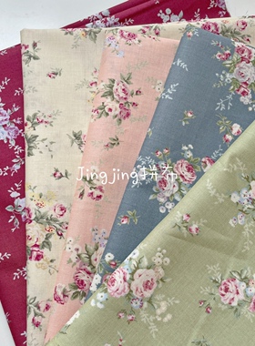 日本进口yuwa有轮纯棉印花布料 法式温柔玫瑰娃衣拼布面料