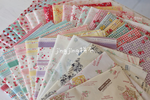 日本yuwa纯棉进口布料 松山敦子25年新款可爱草莓樱桃拼布娃衣