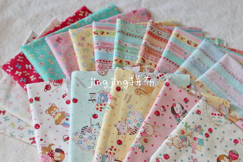 日本进口yuwa有轮纯棉进口布料松山墩子新款小动物拼布娃衣布料