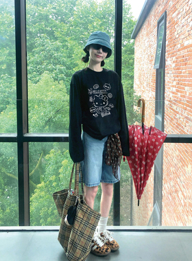 原创巨好看的黑色哈喽kitty猫长袖t恤上衣女秋季2025新款宽松显瘦