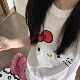 2025新款 白色慵懒风HelloKitty印花短袖 T恤女夏季 纯棉圆领上衣萌