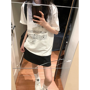 白色重磅纯棉美式 上衣夏 复古短袖 t恤女宽松设计小众oversize半袖