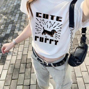 复古小狗纯棉重磅短袖 白色美式 t恤女体恤夏小众宽松百搭圆领上衣