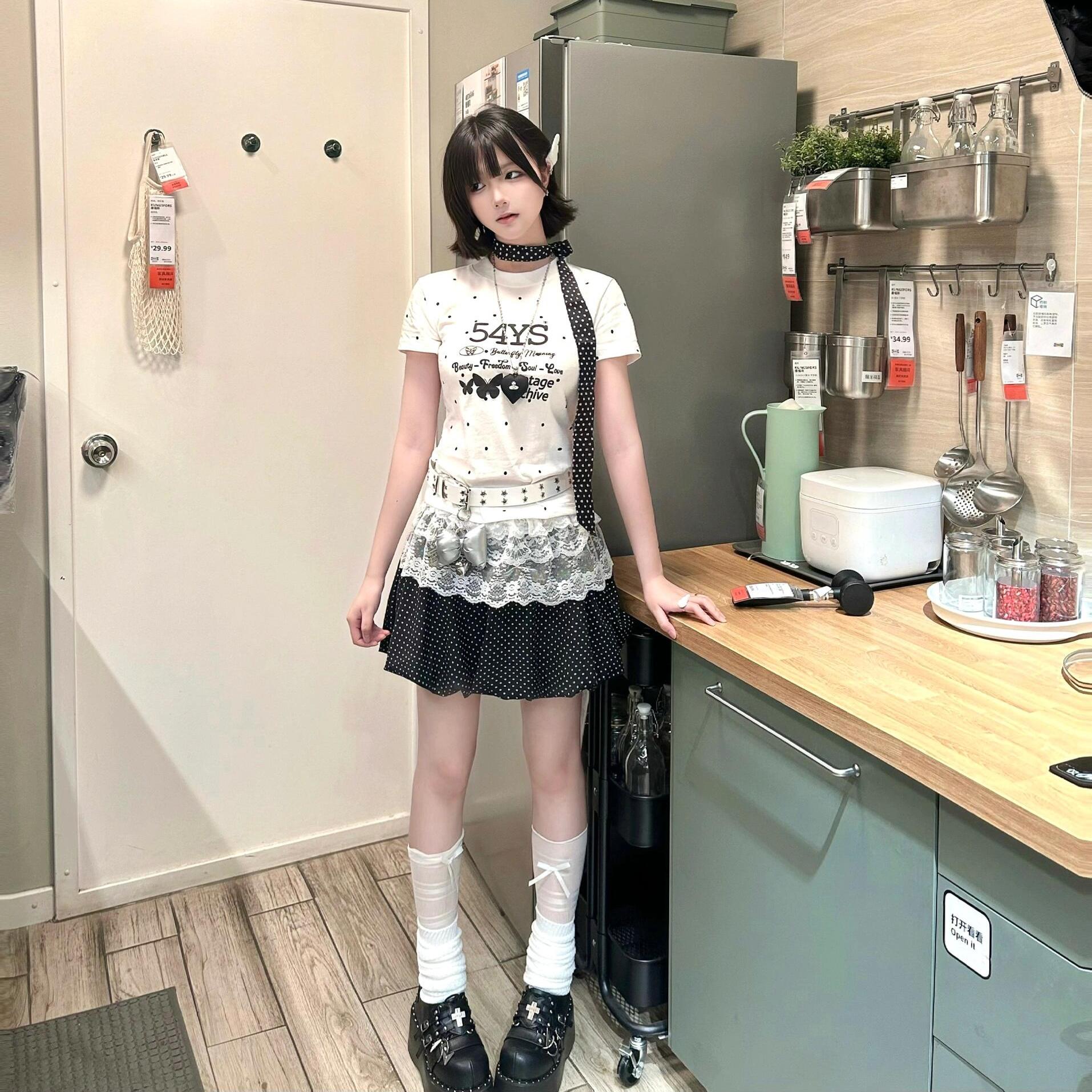 【送运费险】日系满印波点正肩t