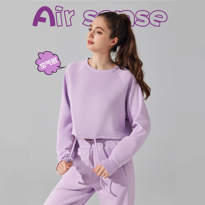 空气层指套抽绳抽绳运动卫衣女
